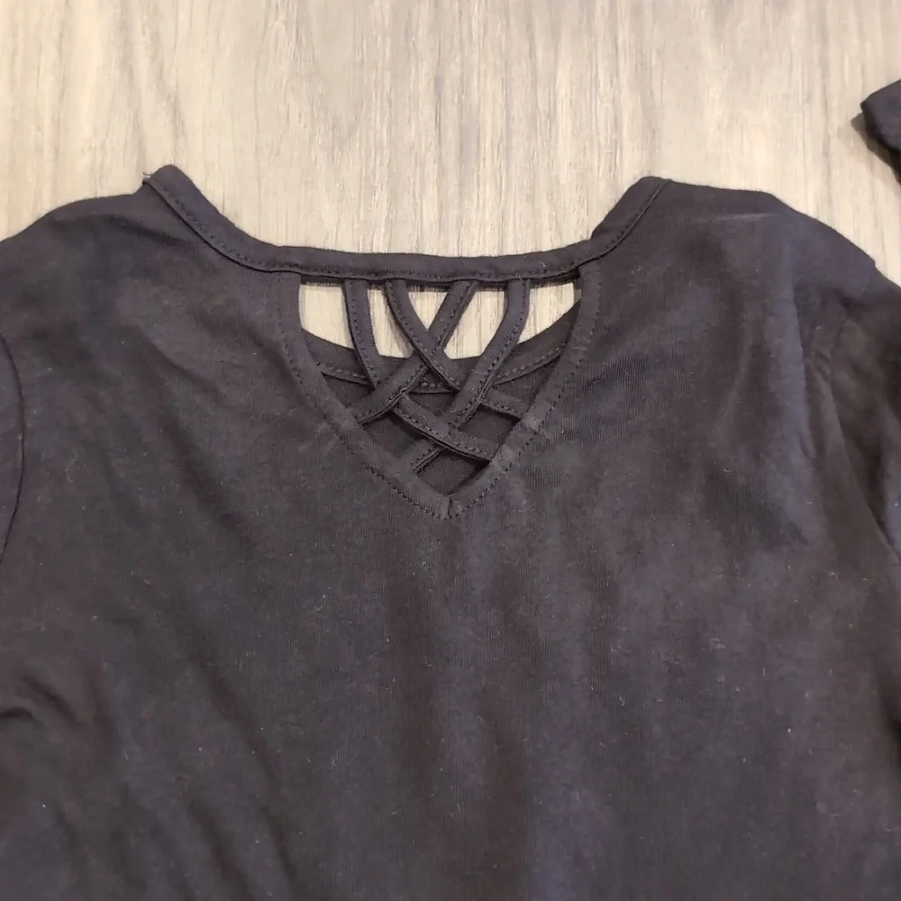 OLD NAVY Strong Long Sleeve Tshirt Strappy Back Black Girls Size Medium